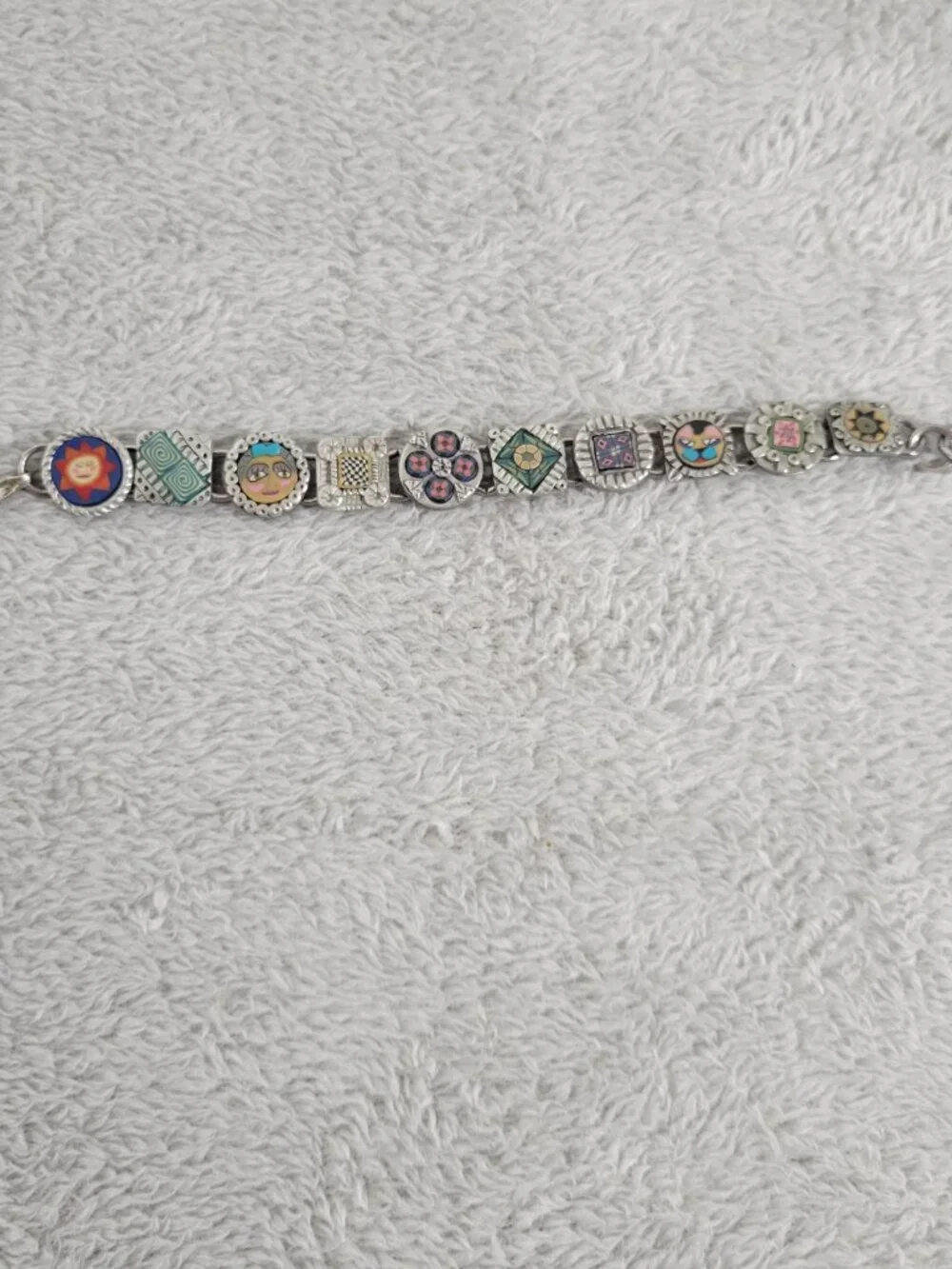 Vintage Artisan Polymer Clay Millefiori Link Bracelet Mixed Media Boho B16E